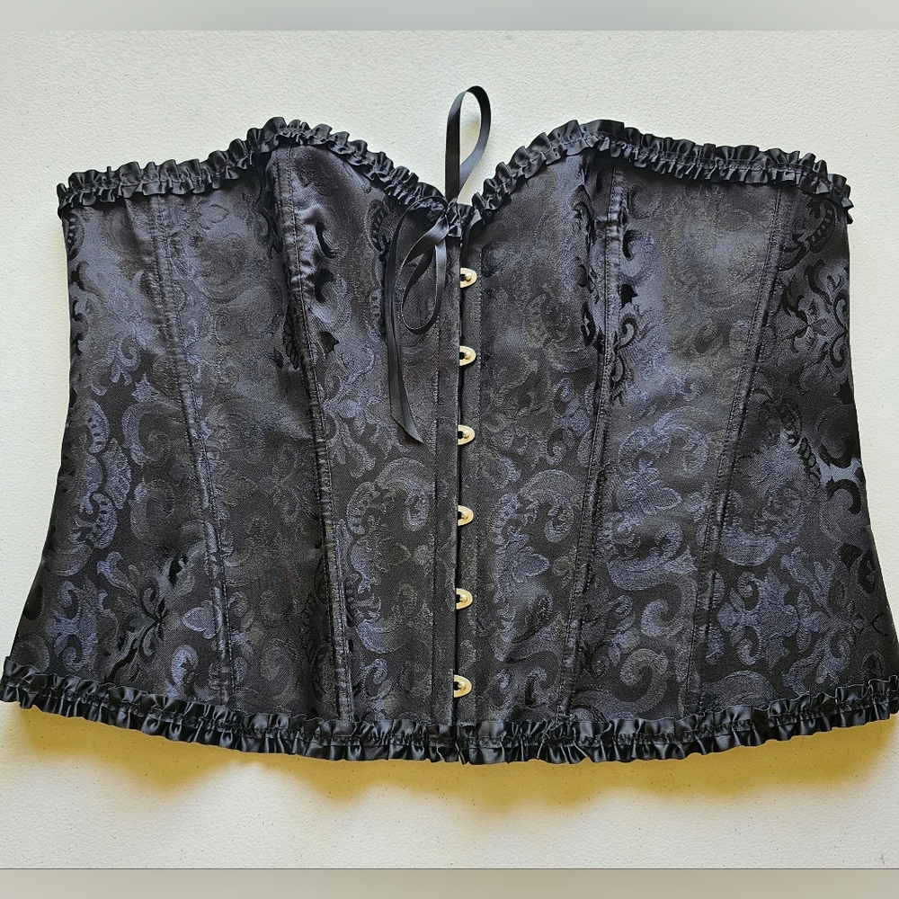 Ladies Black Jacquard Material Brocade Corset Sz 6XL
